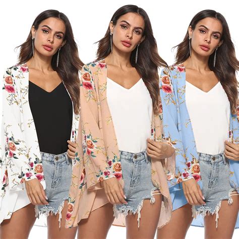 Women Floral Chiffon Cardigans Chiffon Vintage Casual Cardigan 2018