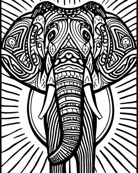 Elephant Coloring Page Black And White Background Crispy Line Art