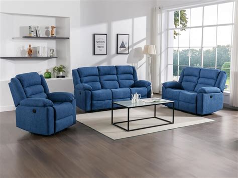 Canap Places Places Et Fauteuil Relax Lectrique En Tissu Bleu Burolo