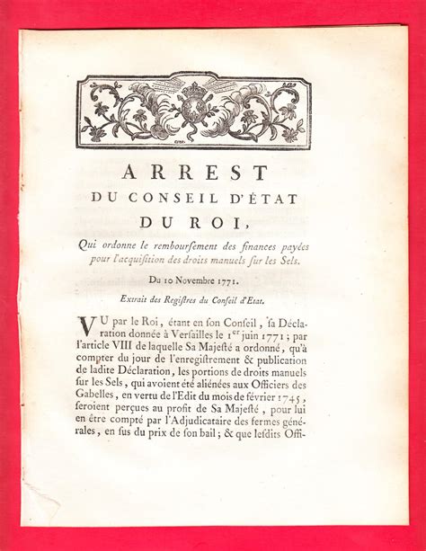 Arrest Du Conseil D Tat Du Roi Qui Ordonne Le Remboursement Des