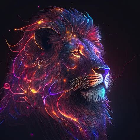 Premium Photo Abstract Neon Light Lion Artwork Design Digital Art