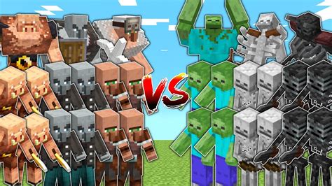 Villagers Pillagers Piglins Vs Undead Army Minecraft Mob Battle