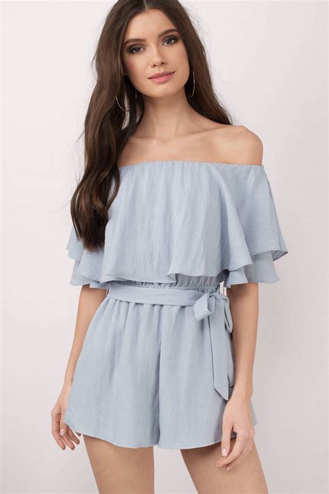 Cute Light Blue Romper Off Shoulder Romper Light Blue Romper 88