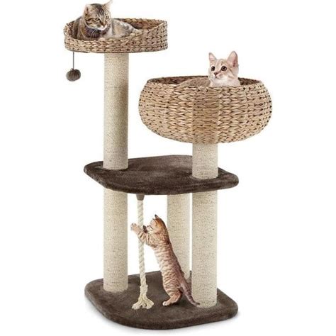 GOPLUS Arbre à Chat 104 CM en Tige de Massette 4 Niveaux avec