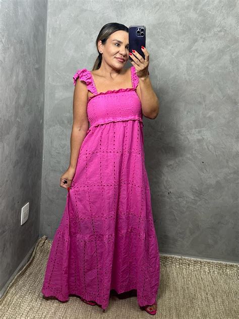 Vestido Long Midi Em Lasie C L Stex Marikitta Roupas