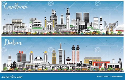 Dakar Senegal And Casablanca Morocco City Skylines With Color Buildings