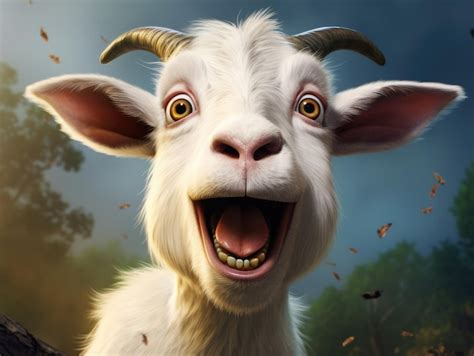 Premium AI Image | A cute and happy goat with eyes wide open in cartoon ...