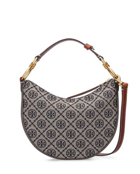 Tory Burch T Monogram Jacquard Mini Crescent Bag In Grey Lyst Australia