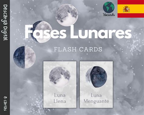 Spanish Moon Phases Montessori Flashcards Learn Astrology Etsy