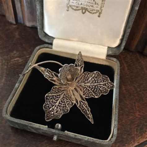 UNUSUAL LARGE ANTIQUE VINTAGE STERLING SILVER FILIGREE ORCHID FLOWER