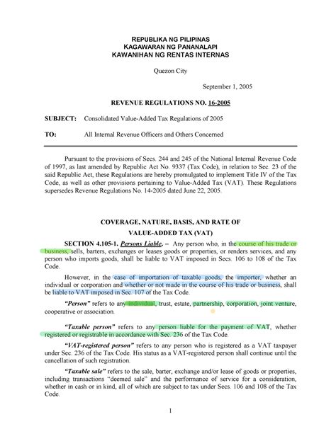 Rr 16 2005 Rr 16 2005 Rules Regarding Vat Republika Ng Pilipinas