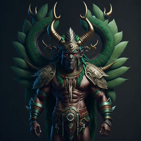 An Image Of A Man With Horns On His Head And Green Leaves Around His Body