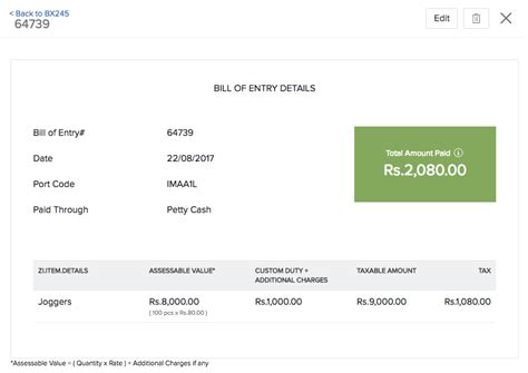 Creating Bill of Entry:: Knowledge Base | Zoho Inventory