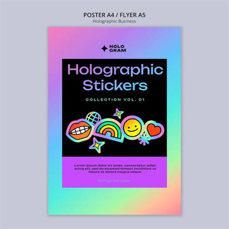 Modelo de adesivos holográficos de design plano PSD Premium