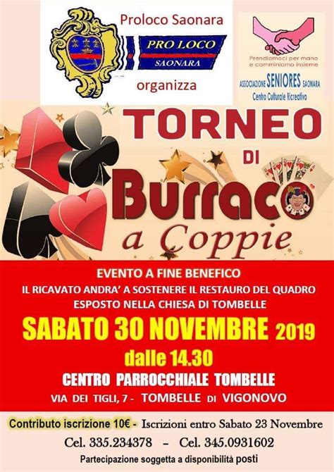 30 novembre – torneo burraco – Pro Loco Saonara APS