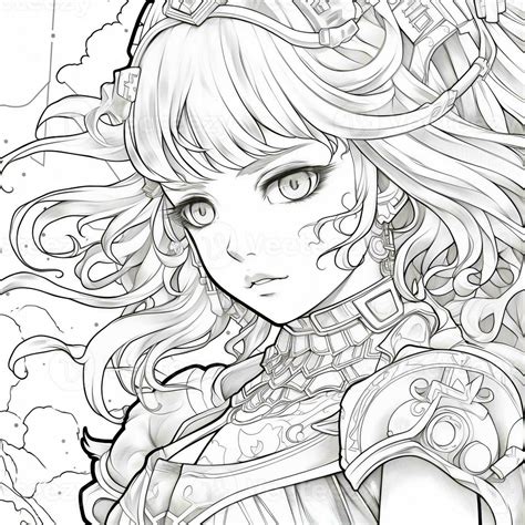 Fantasy Anime Girl Coloring pages 26602548 Stock Photo at Vecteezy