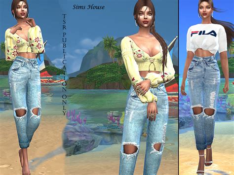 The Sims Resource Women S Wide Ripped Jeans