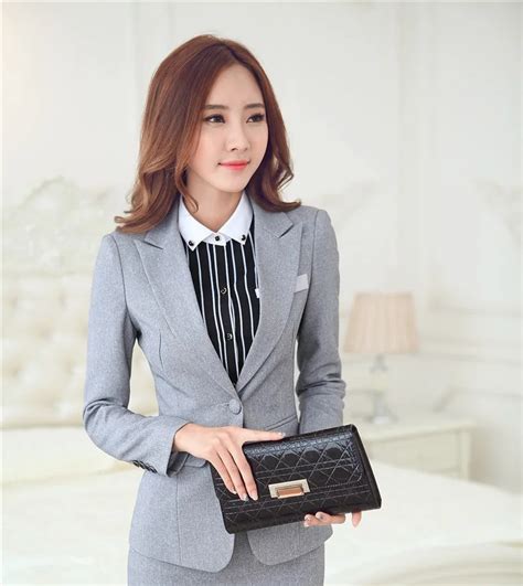 New Novelty Grey Formal Uniform Styles Female Blazers Slim Fashion