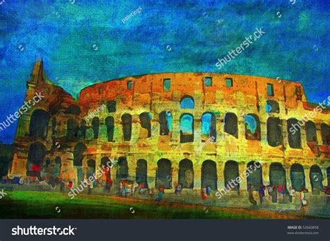 Original Oil Painting Of The Roman Colosseum Stock Photo 52660858