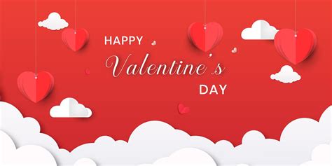 Valentine's Day banner with origami hearts and clouds 695938 Vector Art ...