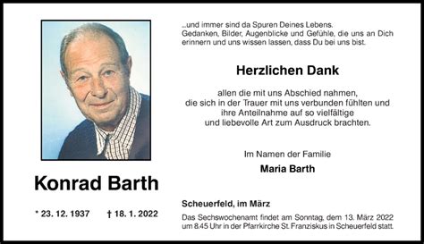 Traueranzeigen Von Konrad Barth Rz Trauer De