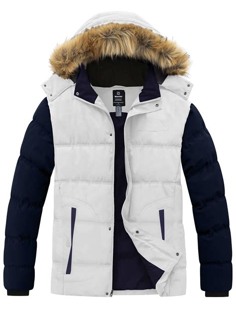 Wantdo Men S Big And Tall Puffer Coat Hooded Winter Jacket Warm Outwear Jacket White And Navy Xl