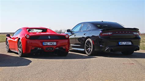 100 200 Kmh Dodge Charger Srt Hellcat Vs Ferrari 458 Spider Wikicars