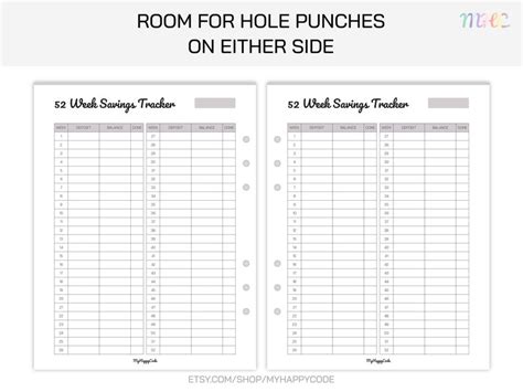 52 Week Savings Tracker Printable 52 Weeks Savings Challenge - Etsy