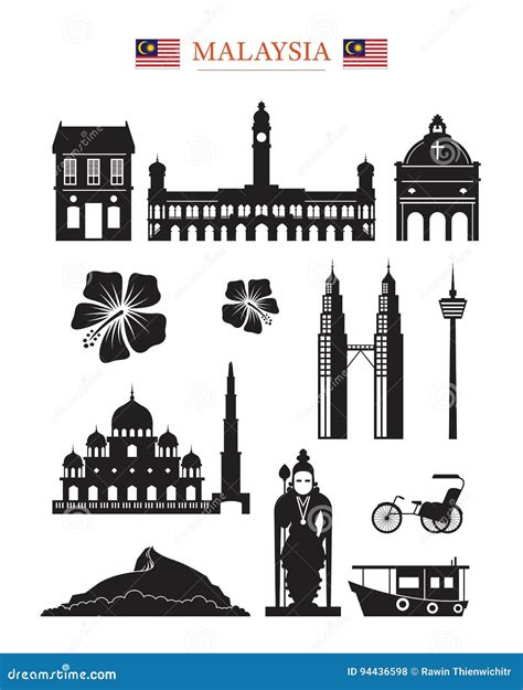 Malaysia Landmarks Architecture Building Object Set Stock Vector