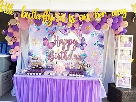 Binqoo X Ft Butterfly Birthday Backdrop Purple Butterfly Happy