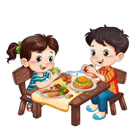 children eating lunch clipart