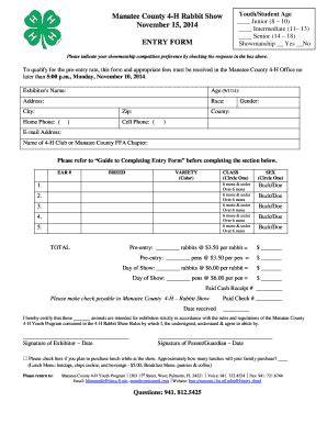 Fillable Online Manatee Ifas Ufl Manatee County 4 H Rabbit Show