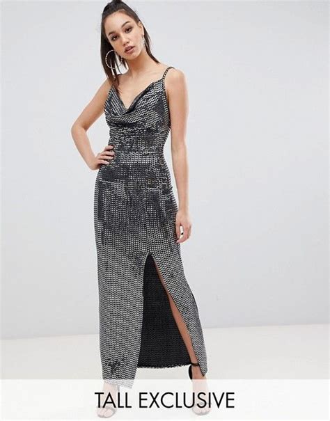 Missguided Tall Exclusive Tall Sequin Cowl Neck Maxi Dress With Side