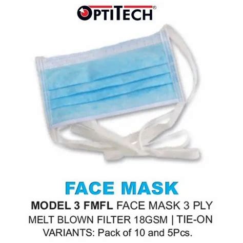 OPTITECH Disposable Face Mask Model 3 Fmfl 3 Ply Melt Blown Filter