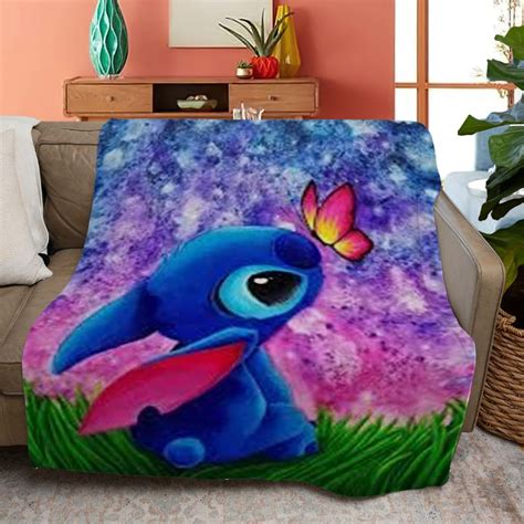 Disney Stitch Ohana Fleece Blanket Stitch Painting Art Comfy Sofa Throw