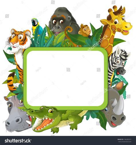 Banner Frame Border Jungle Safari Theme Ilustrações Stock 146282072