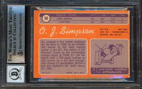 O J Simpson Signed Topps Rc Inscribed Hof Bgs