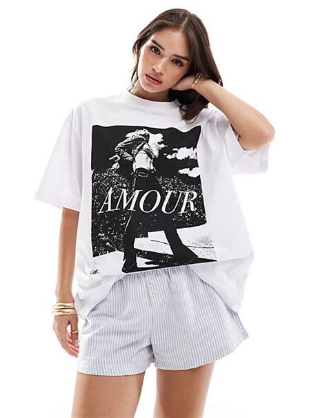 Asos Design Oversize T Shirt In Weiß Mit „amour“ Magazin Fotoprint Asos