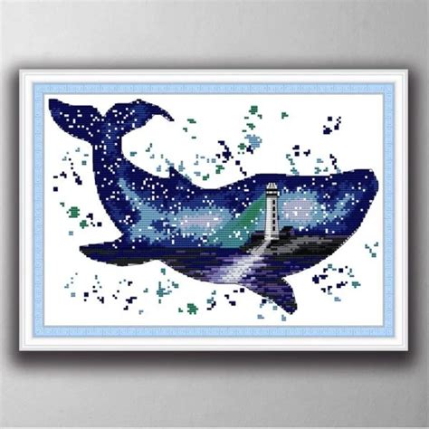 Whale Cross Stitch Set Handmade Embroidery Needlework Craft Tools With