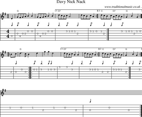 Scottish Tune Sheetmusic Midi Mp3 Guitar Chords Tabs Davy Nick Nack