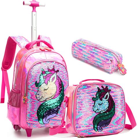 Buy EgchesceboSchool Kids Rolling Backpack for Girls and Boys With ...