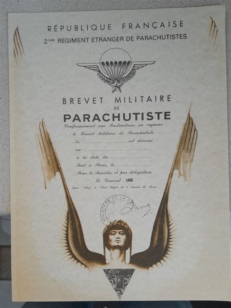 French Foreign Legion Certificate Rep Brevet De Parachutiste Large Ebay