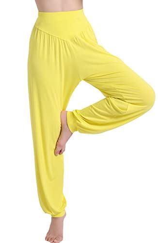 Hoerev Brand Super Soft Modal Spandex Harem Yoga Pilates Pants Yellow