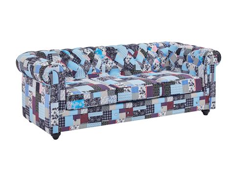 Canapé 3 places en tissu motif patchwork CHESTERFIELD