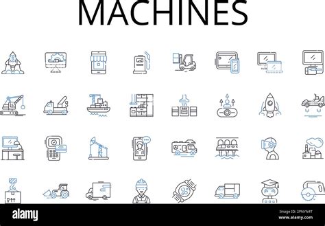 Machines Line Icons Collection Gearworks Automatons Mechanisms