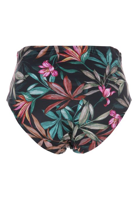 Womens Khaki Tropical Print High Waist Bikini Bottoms Peacocks