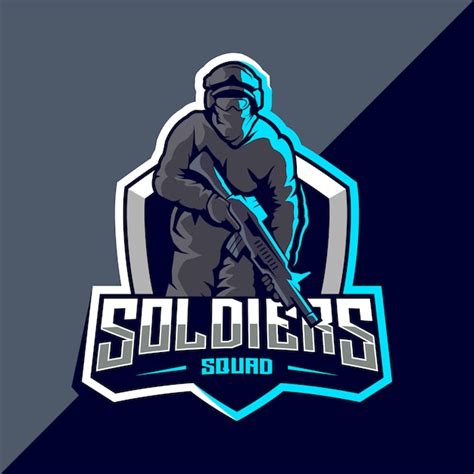 Diseño de logotipo de esport de mascota de soldado Vector Premium