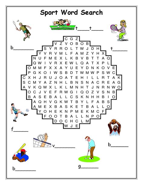 Printable Word Search Sports Activity Shelter