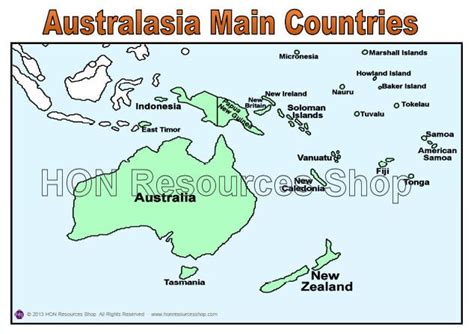 Australasia Main Countries Map Printable by HONResourcesShop