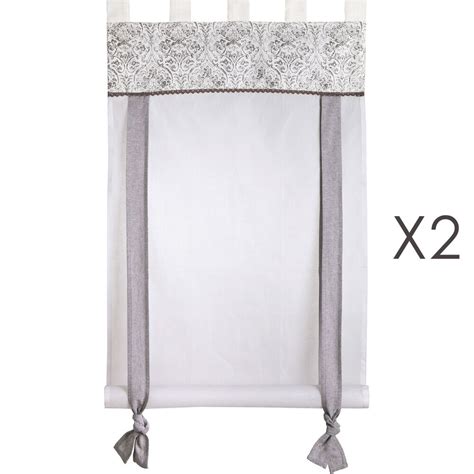 Lot De Rideaux Enrouleurs X Cm En Coton Taupe Et Blanc Manon